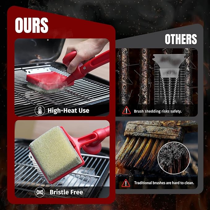 SHINESTAR Grilling Brush Bristle Free Replacement Head (No Handle) – BBQ Cleaning Head for Cast Iron & Stainless Steel Grates, Compatible with Outdoor Grill Brush, Red