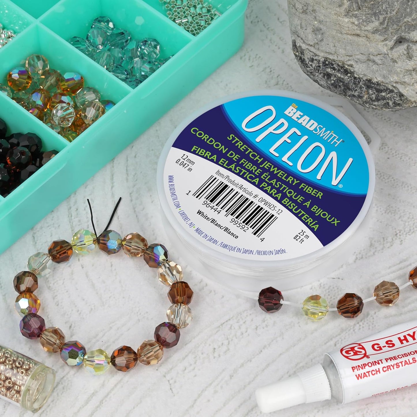 The Beadsmith Opelon Stretch Cord – Elastic Beading Fiber, White, 1.2 mm Diameter, 25 Meters (82 ft) Spool