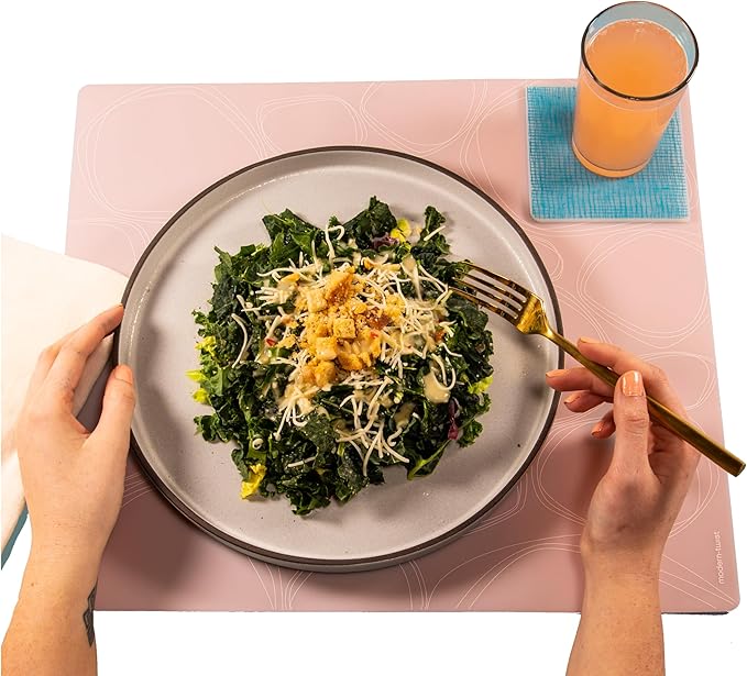 modern-twist 14 x 16 Silicone Placemat, BPA, PVC-Free Table Mat, Dishwasher Safe, Pebbles Print in Blush, Pack of 1