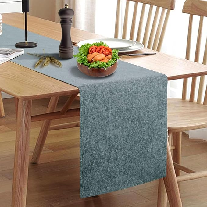 Wipeable Table Runner, Thick Farmhouse Dresser Runner, Rustic for Kitchen, Bedroom, Living Room, Indoor and Outdoor (60'', Blue Grey)