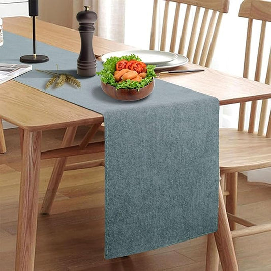 Wipeable Table Runner, Thick Farmhouse Dresser Runner, Rustic for Kitchen, Bedroom, Living Room, Indoor and Outdoor (60'', Blue Grey)