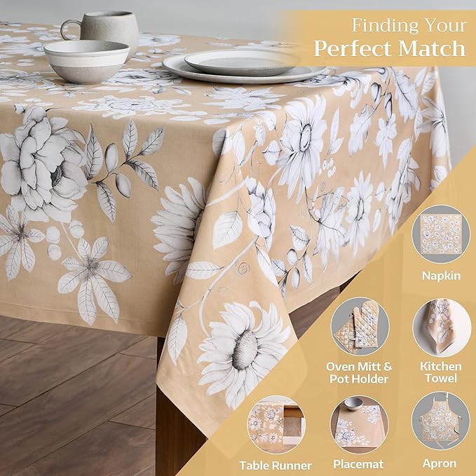 Maison d' Hermine Table Cloth Rectangle Table 100% Cotton 60 x 90 Inches Fall Tablecloth Reusable Everyday Use for Thanksgiving Christmas Decorations Dining Farmhouse Party (Pretty Autumn)