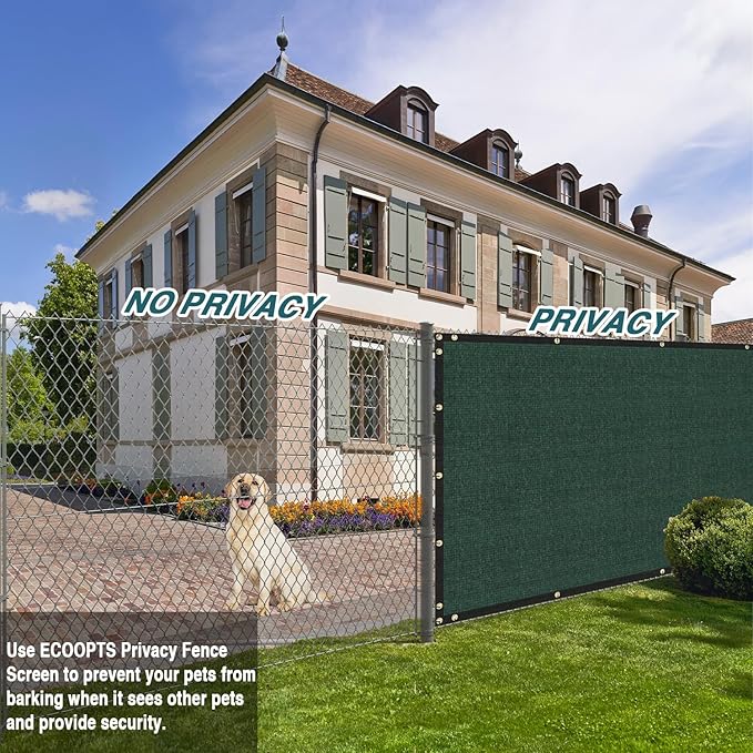 ECOOPTS 8'x152' Privacy Fence Screen Windscreen with Copper Grommets, Fit for Commercial Fence and Residential Garden Outdoor 90% UV Blockage, Cable Zip Ties Included (Green)