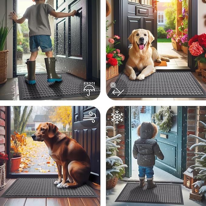 Smiry Front Door Mat Outside Entrance, Heavy Duty Natural Rubber Doormat, Non Slip, Trap Dirt and Moisture, Easy Clean, Low Profile Welcome Floor Mats for Indoor Outdoor Entry, 70x46.5 Inch, Mix Grey
