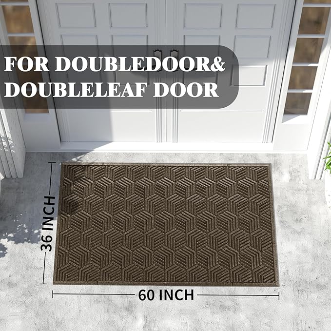 Yimobra Extra Large Door Mat 60x32, All-Season Waterproof Outdoor Mats for Front Door Entrance with Drainage Holes, Heavy Duty Non-Slip Doormat for Garage Patio Entryway Indoor, Brown