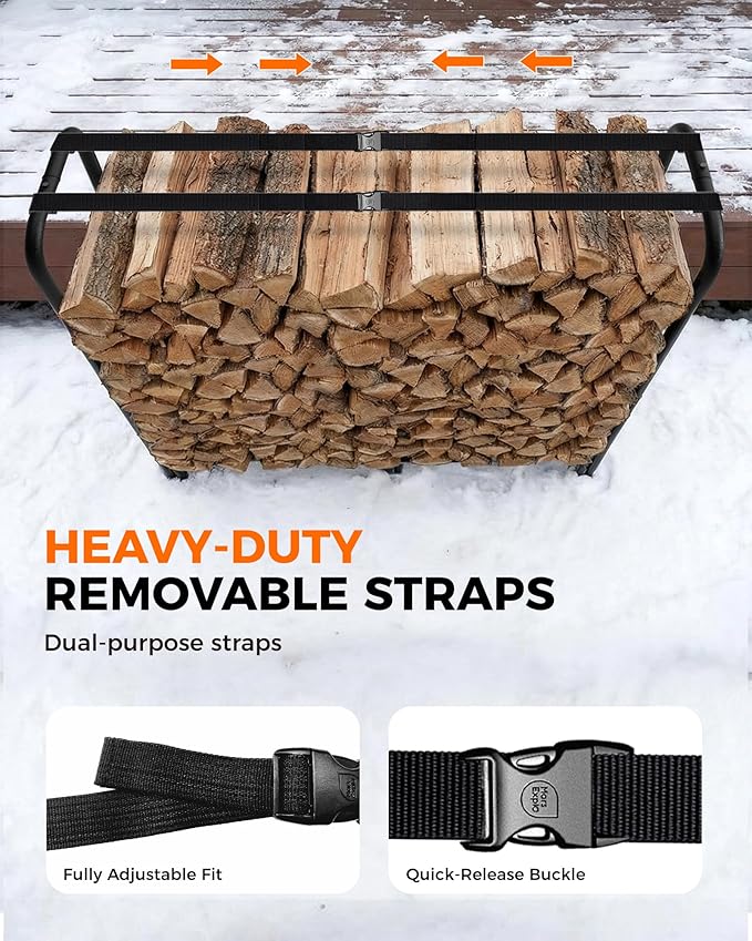 5ft Firewood Log Rack with Cover Outdoor, Heavy Duty Indoor Outdoor Firewood Storage Rack with Cover Combo Set Black