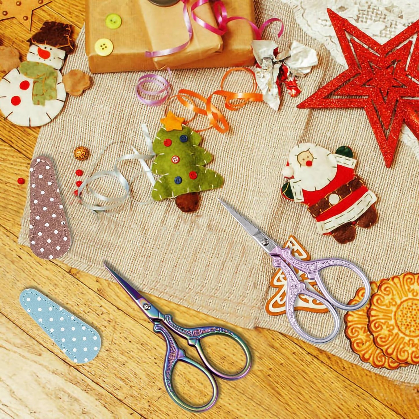 BIHRTC Stork Scissors with Leather Cover Stainless Steel Crane Design Sewing Embroidery Household Scissors for Sewing Crafting Art Work Threading Needlework Knitting