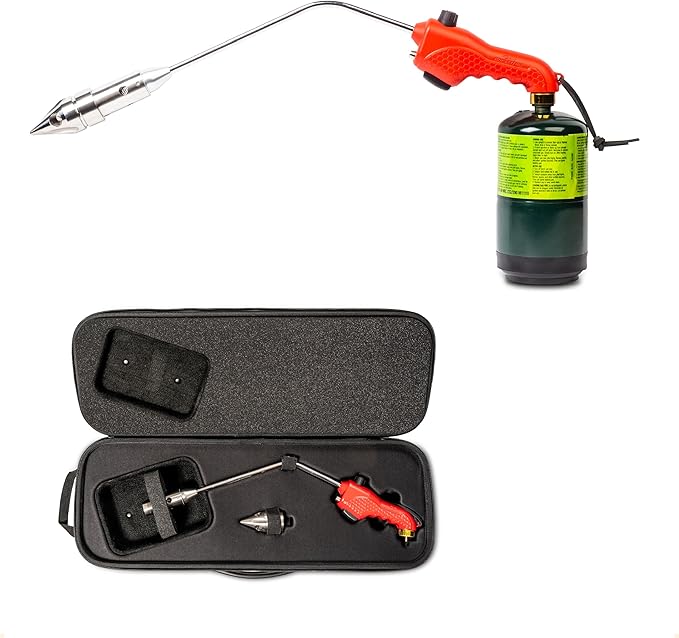 ROCKETFIRE Fire Starter Torch | Perfect Propane Torch Head, Grill Gun, Charcoal Torch | Compatible with Bernzomatic Propane & MAP/PRO Fuels | Tri-Flame Tip | Fuel NOT Included | Case Included | Red