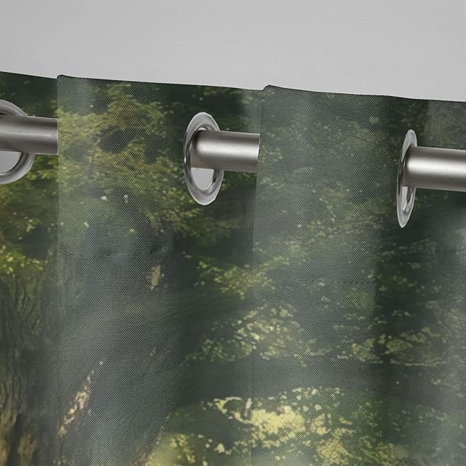 Fantasy Theme Waterproof Indoor/Outdoor Curtains,Forest Pattern,UV and Fade Resistant Outside Curtains for Gazebo, Front Porch, Pergola,2 Panel,54 x 96 inch,Green