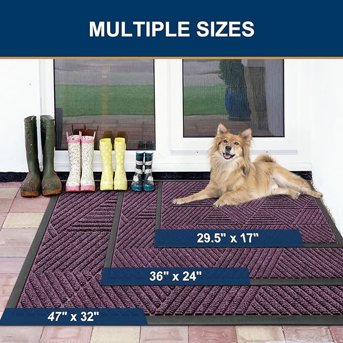 Smiry Front Door Mat Outside Entrance, Heavy Duty Sturdy Natural Rubber Doormat, Trap Dirt and Moisture, Easy Clean Low Profile Mats for Indoor Outdoor Entry, Irregular Triangle (36x24, Purple)