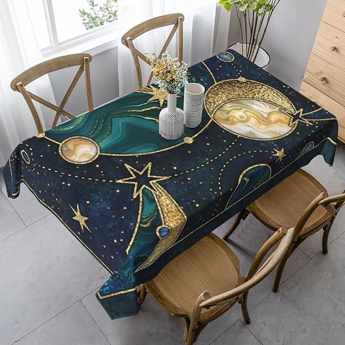 Worltoldb Moon and Sun Tablecloth - Waterproof Boho Cloth for Kitchen Dining - Washable Tarot Cover for Parties, Wedding, Picnic