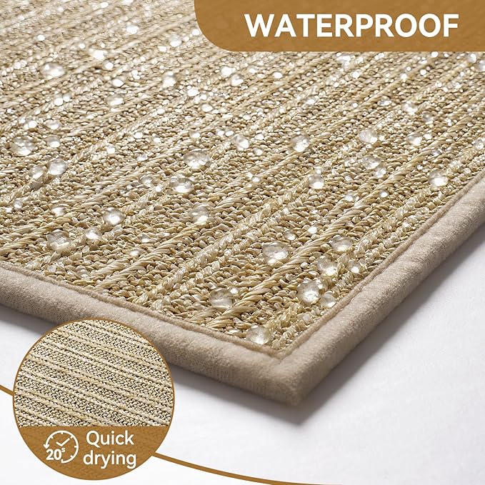 Front Door Mat 17"x30", Heavy Duty Waterproof Dirt Trapping Non-Slip Doormats, Low Profile Entrance Mats for Front Indoor/Outdoor, Brown