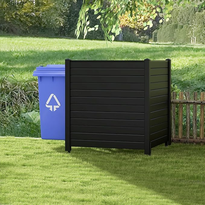 Giantex Outdoor Privacy Screen 4 Panels, 48''W x 48''H Decorative Air Conditioner Fence Trash Can Enclosure with Stakes, Easy Assembly, PVC Vinyl Picket Fences for Garden Patio Lawn, Black