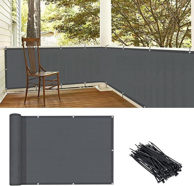 LOVE STORY 3'x6' Dark Grey Balcony Screen Privacy Fence Cover UV Protection (HDPE) Weather-Resistant 3 FT Height Shield for Deck, Patio, Backyard, Outdoor Pool, Porch, Railing
