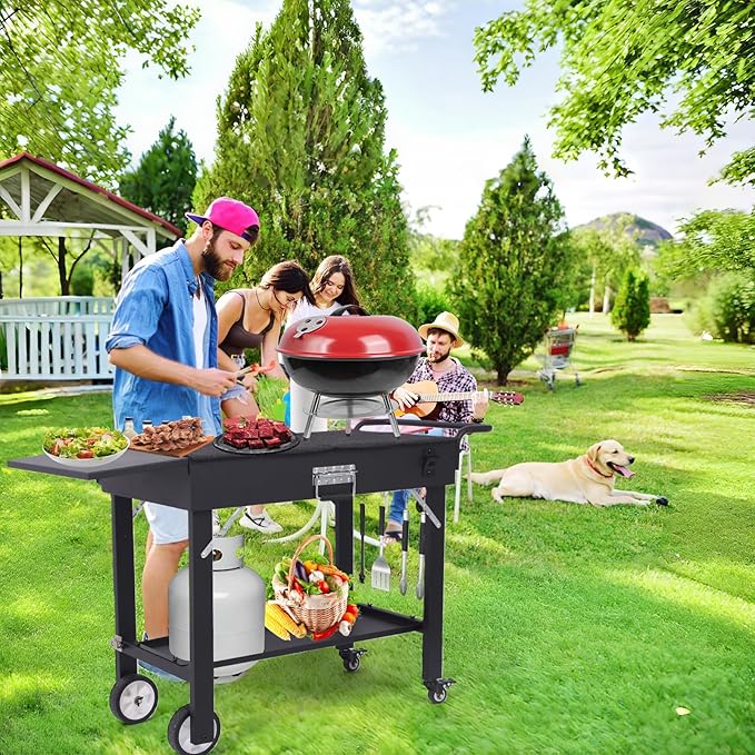 Foldable Grill Cart for Blackstone Griddle, Portable Outdoor Griddle Stand for 17" & 22" Blackstone, Ninja Woodfire & Pizza Oven, Mobile BBQ Prep Table with Side Shelf & Storage