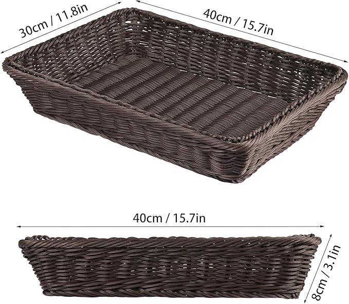 4 PCS 16x12 Inch Wicker Bread Basket, Woven Serving Basket, Tabletop Food Serving Basket for Restaurant, Bakery, Family Party, Hotel, Fruits, Vegetables and Snacks, Coffee