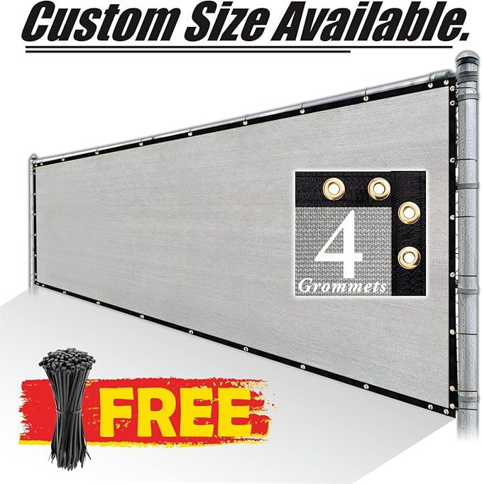 Royal Shade Custom Size 4' x 180' Grey Fence Privacy Screen Windscreen Cover Netting Mesh Fabric Cloth - Cable Zip Ties Included (We Make Custom Size)