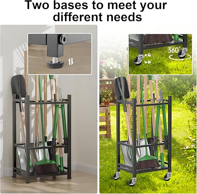 Garden Tool Organizer, Metal Yard Tool Tower Rack for Garage Organization and Storage, Heavy Duty Garden Tool Organizer for Yard, Patio, Shed, Indoors and Outdoors(Black)