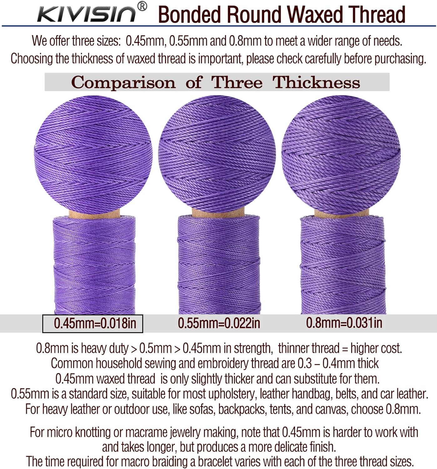 12 Multicolor Round Waxed Thread, 0.45mm Thin and Stiff Wax Strings, 110 Yards/Spool, Polyester Waxed Cord for Fine Leather Sewing, Binding, Crafting, Bracelets and Micro-Macrame Jewelry Making