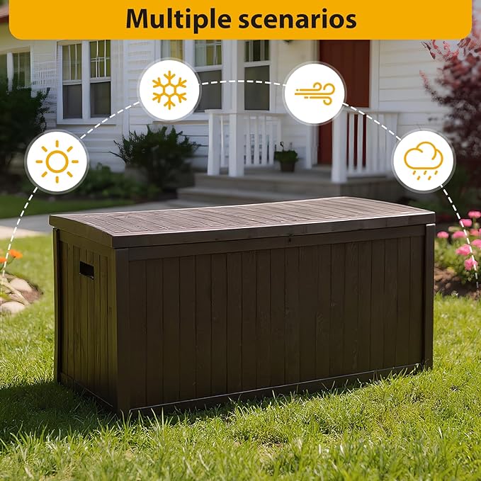 ETOYA Extra Wide Deck Box with Seat, Large Lockable Outdoor Storage Bench, Waterproof Resin Patio Container for Furniture Cushions, Garden Tools Organization