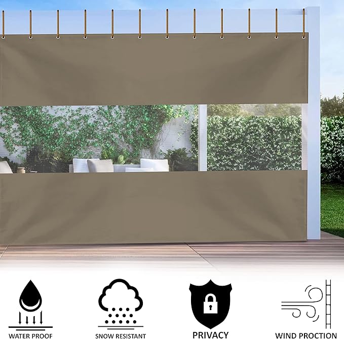 Covers & all Outdoor Clear Panel Curtain, 12 oz Vinyl Outdor Curtains for Patio, Waterproof & Weather Resistant Tarp with Brass Grommets for Pergola, Porch, Gazebos, Balcony (10’ H x 9’ W Feet, Beige)
