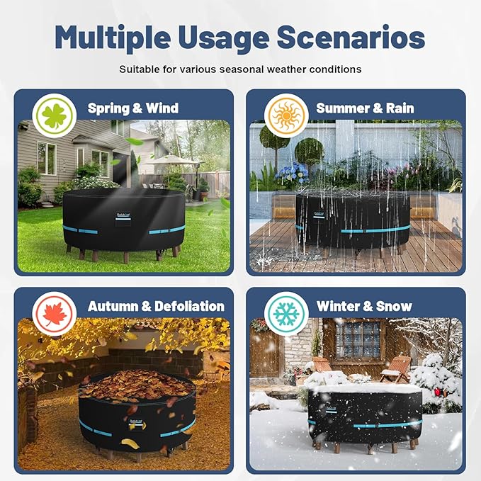 Outdoor Furniture Cover - 100% Waterproof, High Density Oxford, PU Silver Coating, UV Resistant, All-Weather Resistant Patio Table Cover for Round Patio Furniture Set - 72×28 Inch