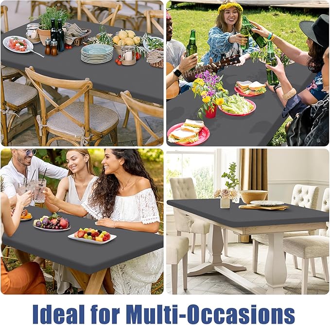 Spandex 4 Foot Rectangle Table Cloth 6 Pack, Elastic Fitted Tablecloths for Picnic, Stretch Washable Patio Table Cover for Outdoor, Camping, Banquet and Parties (Dark Grey, 30"x48")