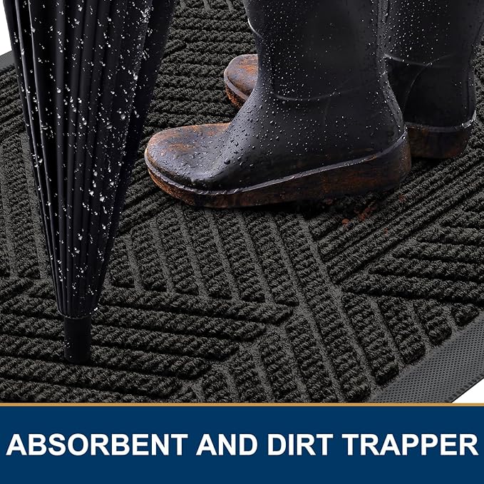 Smiry Front Door Mat Outside Entrance, Heavy Duty Sturdy Natural Rubber Doormat, Trap Dirt and Moisture, Easy Clean Low Profile Mats for Indoor Outdoor Entry, Irregular Triangle (36x24, Charcoal)