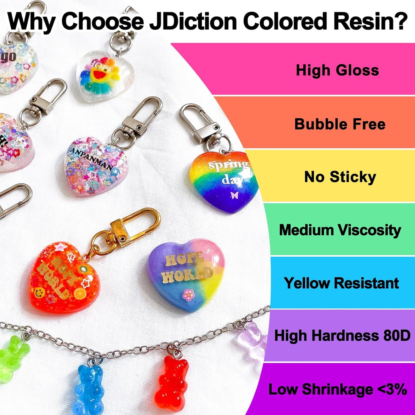 JDiction 15 Colors UV Resin, Odorless Hard Solid Colored UV Resin for Jewelry Making, Casting and Coating, Crafts and Decoration(20g Each)