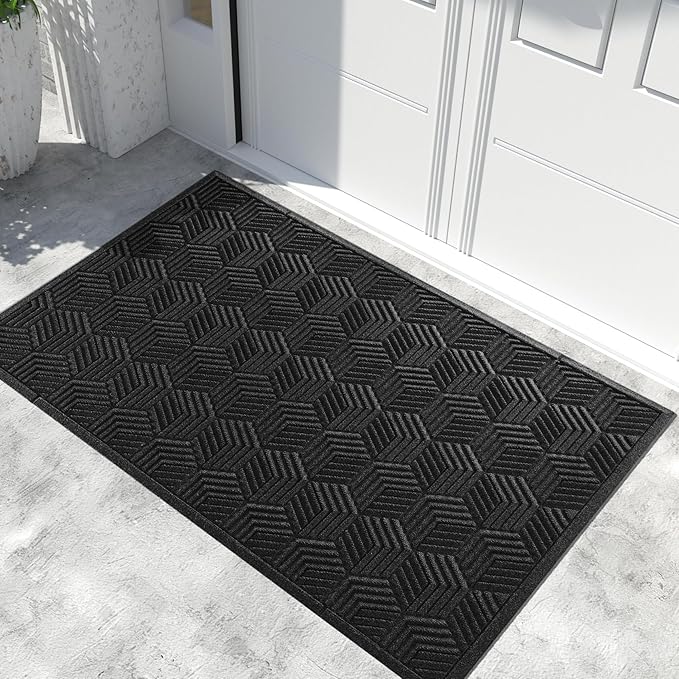 Yimobra Extra Large Door Mat 60x32, All-Season Waterproof Outdoor Mats for Front Door Entrance with Drainage Holes, Heavy Duty Non-Slip Doormat for Garage Patio Entryway Indoor, Black