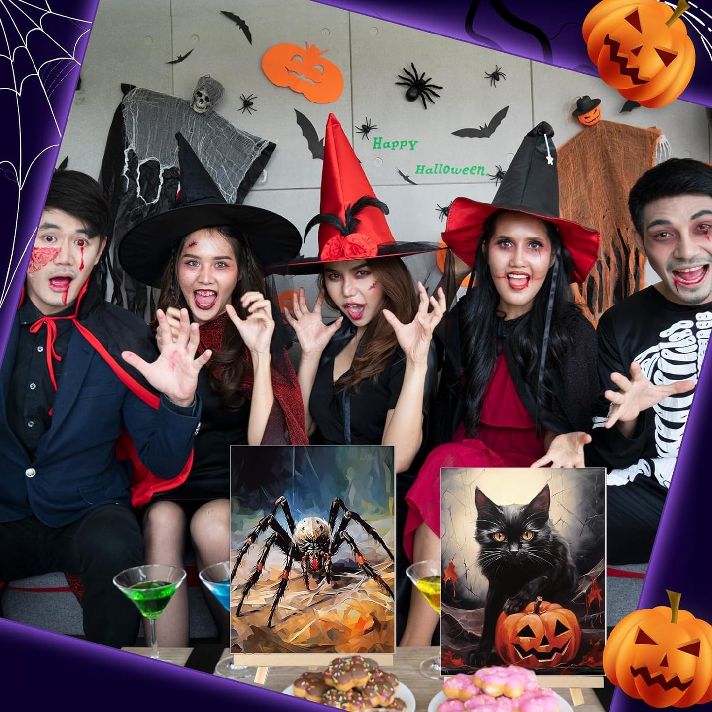 Zhanmai 12 Pack Pre Drawn Canvas for Painting Sip and Paint Kit 8" x 10" Paint Party Set Canvas Painting Pre Printed Canvases for Party Favor DIY Virtual Adult's Date Night(Halloween Ghost)