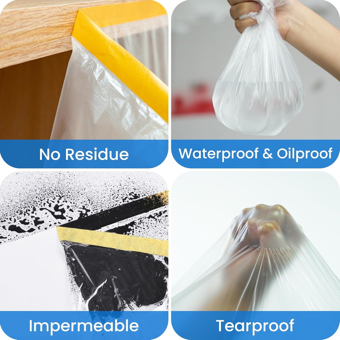 TAPEBEAR Pre-Taped Masking Film 22inch x 65feet(550mmx 20m), Plastic Cover for Painting, Tape and Drape, Plastic Sheeting for Automotive, Floor, Appliance and Furniture, 3Rolls