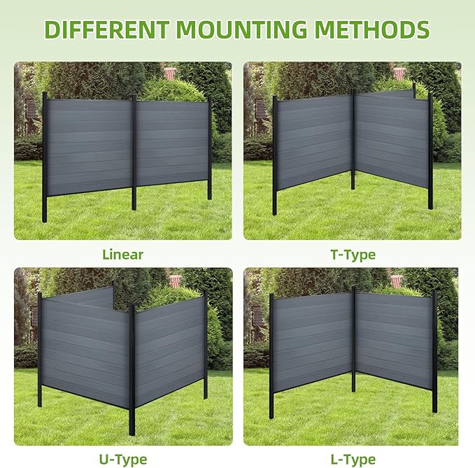 Mondaria Fence Privacy Screen with 8ft In-ground Posts, 6ft(H) x18ft(W) Wood Plastic Composite Fence Panels Weather-Resistant Outdoor Fence for Backyard/Garden (Gray, 4 Posts)