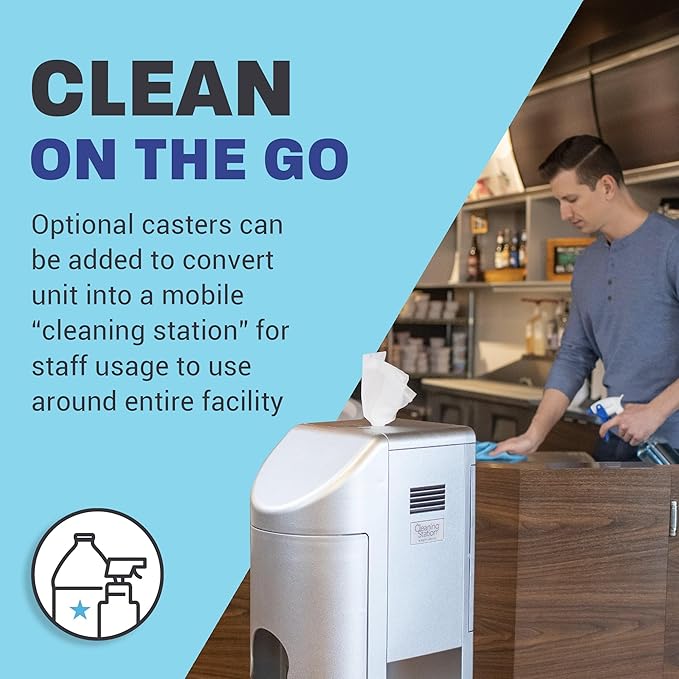 Zogics All-in-One Cleaning Station – Complete Cleaning Station with Wipes Dispenser, Gel Dispenser, Trash Can and Storage, Silver (1 Station)