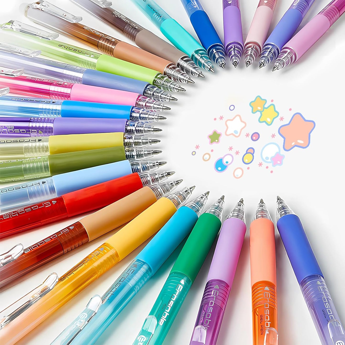 BAYTORY 24Pcs Colored Erasable Gel Pens, Fine Point 0.7mm, Retractable Assorted Colors Pen with Eraser, Smooth Writing Erasable Pens for Drawing Crossword Puzzles