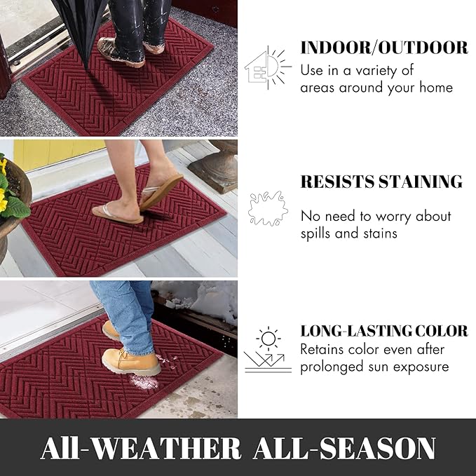 Yimobra Door Mats Outdoor 29.5x17, All-Season Waterproof Outdoor Mats for Front Door Entrance with Drainage Holes, Heavy Duty Non-Slip Doormat for Garage Patio Entryway Indoor, Red