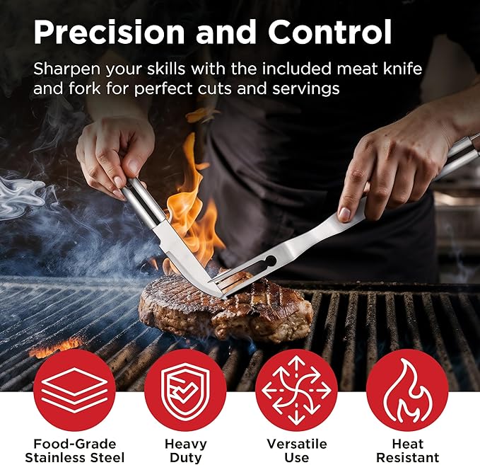Kaluns Grilling Accessories, Dad Gifts for Christmas Grilling Gifts, Heavy Duty Stainless Steel Grill Set BBQ Grill Accessories for Outdoor Grill with Aluminum Case and Apron, Best Gifts for Men Dad