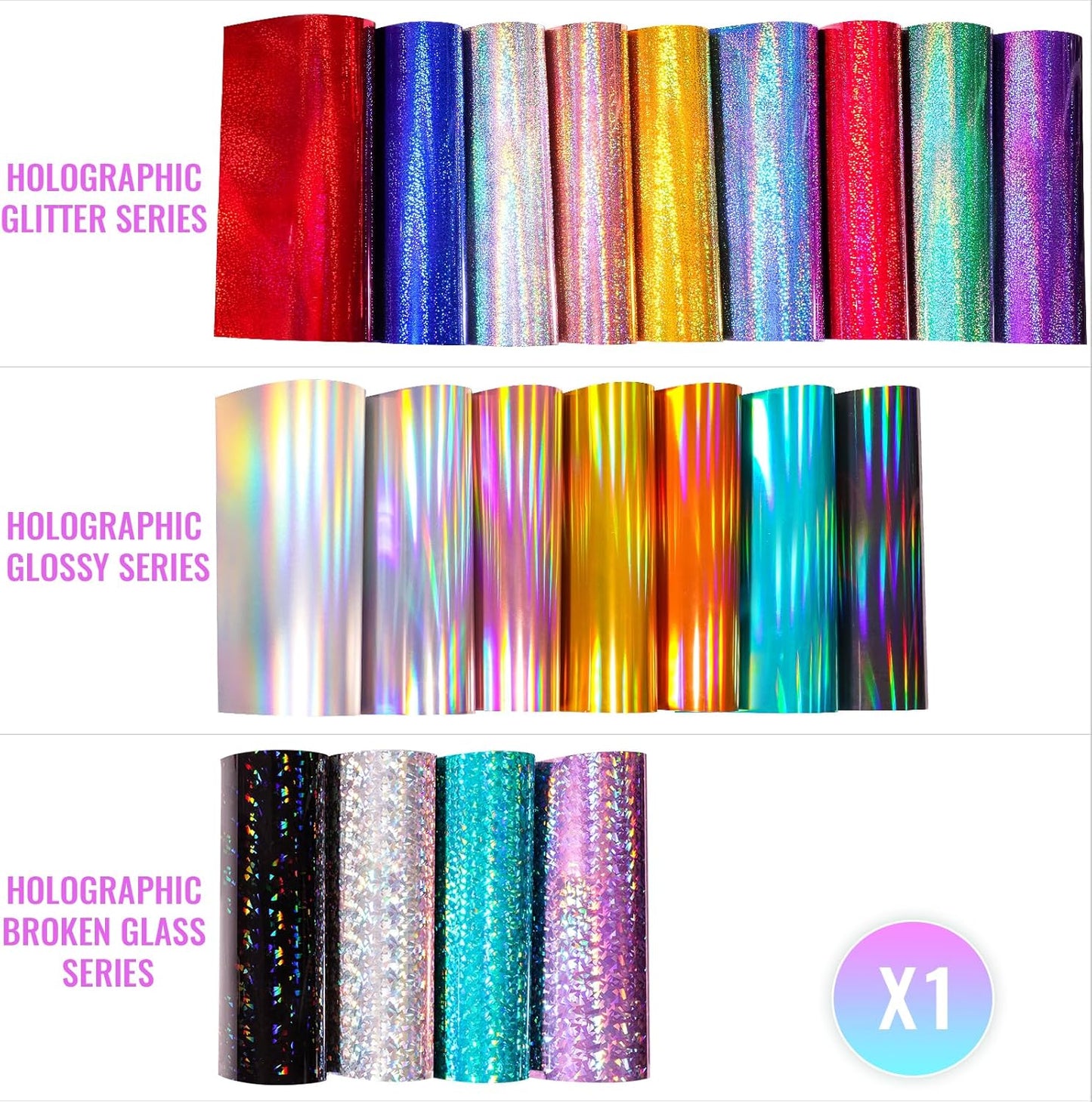 GIRAFVINYL Assorted Holographic Vinyl Sheets, Holographic Glitter Permanent Vinyl Bundle for DIY Decorations,12” x 12”20 Sheets