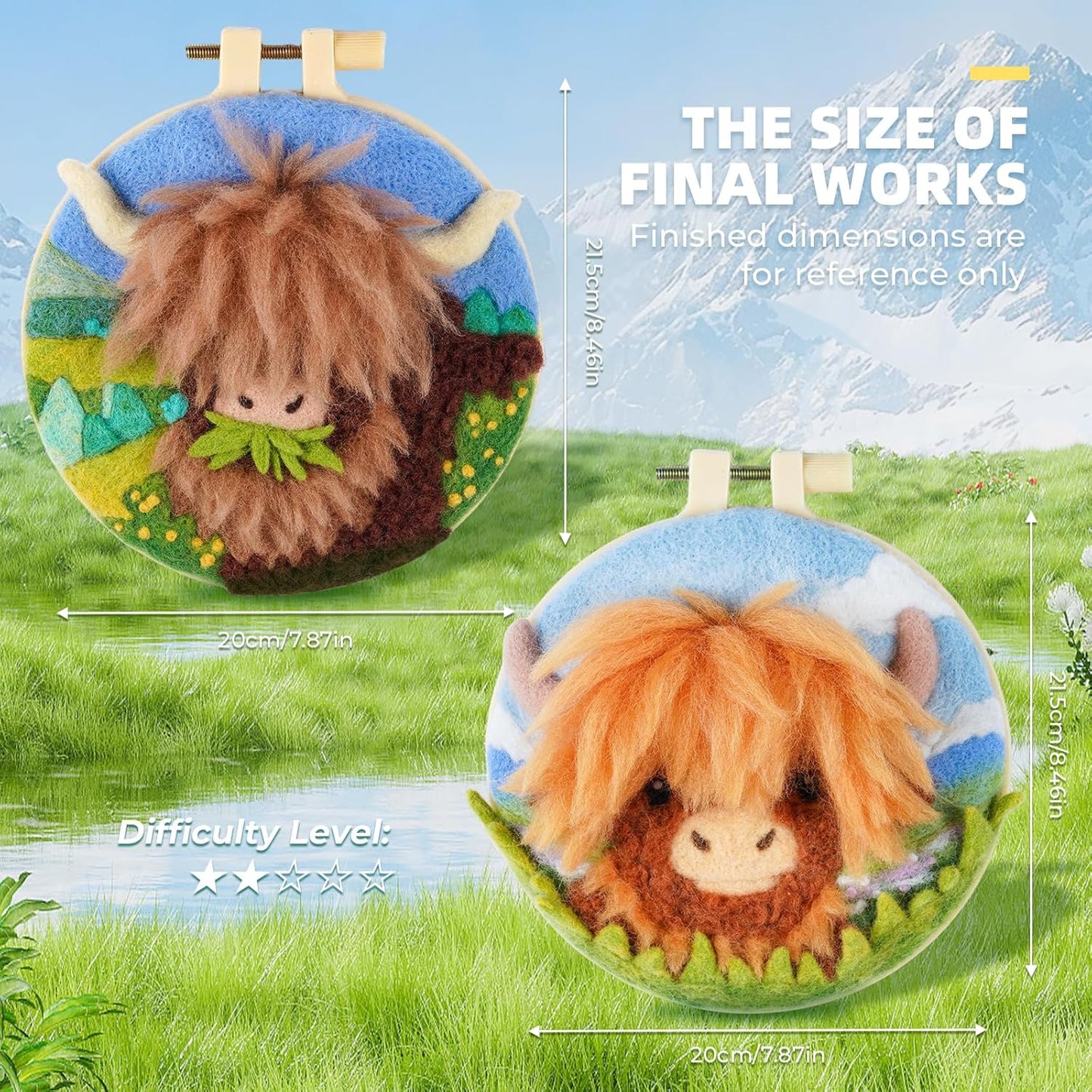 Needle Felting Kit,Embroidery kit for Beginners,Punch Needle Kits Adults Beginner,Punch Needle kit for Beginners, Includes All Tools and Materials,Easy to Follow Instructions and Videos(Highland Cow)