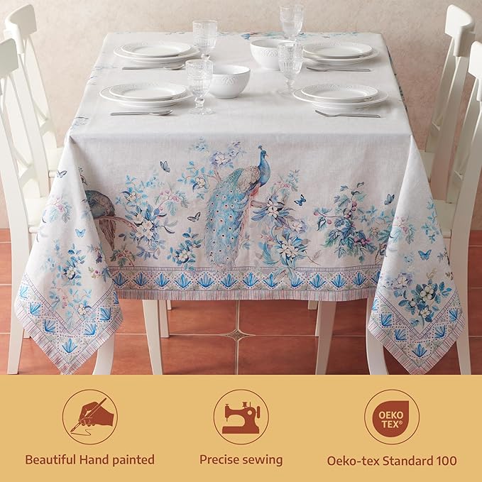 Maison d' Hermine Premium Table Cloth Square Table 100% Combed Cotton 70 x 70 Inches Tablecloth Reusable Decorative for Dining Room, Farmhouse, Party, Festive & Wedding - Peacock Utopia - Orginal