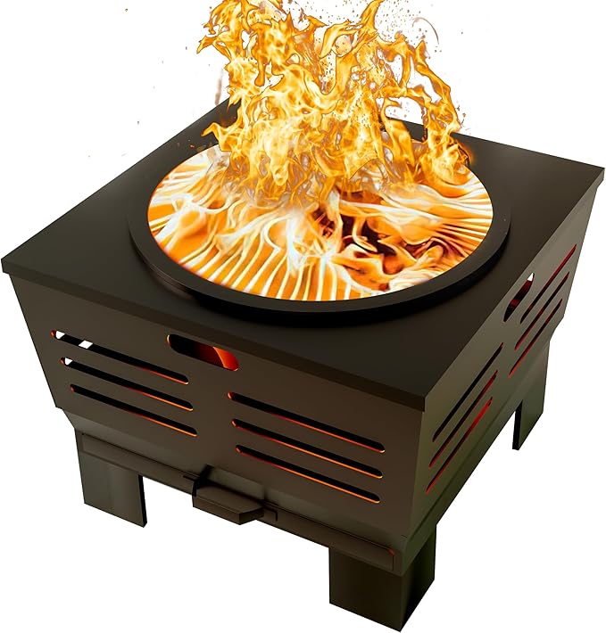Fire Beauty Fire Pit with Stand,Smokeless Wood Burning Firepit with Ash Pan,Portable Outdoor Firepit with Cooking Grate & Poker For Camping,Backyard|L:23''xW:23''xH:17'',28.6lbs