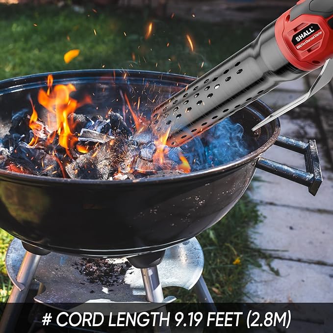 SHALL Electric Charcoal Starter Fire Lighter with Air Blower, 60S Rises to 1292℉ Chemical Free Heated for BBQ Smoker, Grill Starter, Wood Burning Fireplaces & Fire Pits | 9.19ft Cable