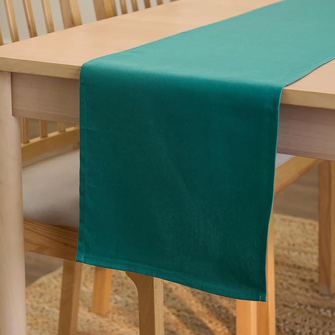 Encasa XO Table Runner 13"x72" Long | Cotton Canvas Fabric | Emerald Solid Color | Machine Washable & Durable