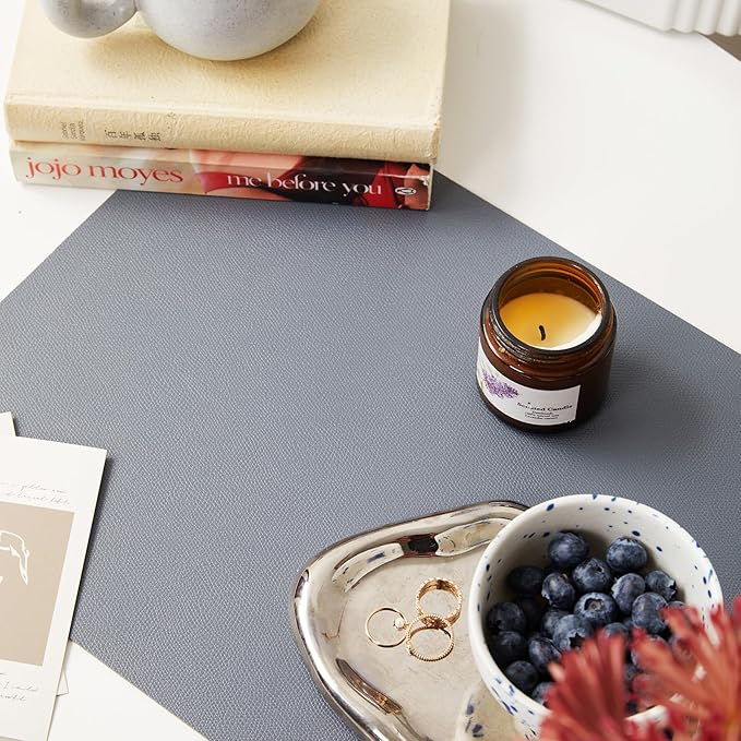 DOLOPL Placemats Set of 6, Wipeable Faux Leather Heat Resistant Table Mats - Anti Slip Table Place Mats, Modern Washable Outdoor Placemats for Kitchen Dining Room Table Decorations(Gray)