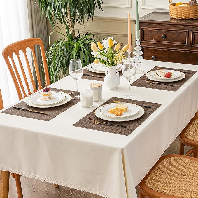 Romanstile Vinyl Placemats Set of 4-12 X 17 Inch - Heat Resistant Place Mats 100% Waterproof Oilproof Wipeable Reversible Faux Leather Table Mats for Kitchen, Dining, Party, Outdoor, Brown