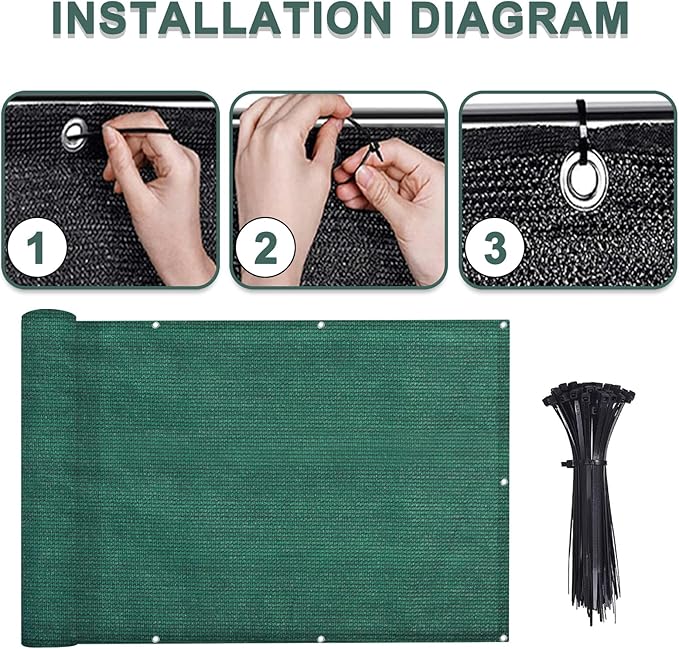 LOVE STORY 3'x10' Dark Green Balcony Screen Privacy Fence Cover UV Protection (HDPE) Weather-Resistant 3 FT Height Shield for Deck, Patio, Backyard, Outdoor Pool, Porch, Railing