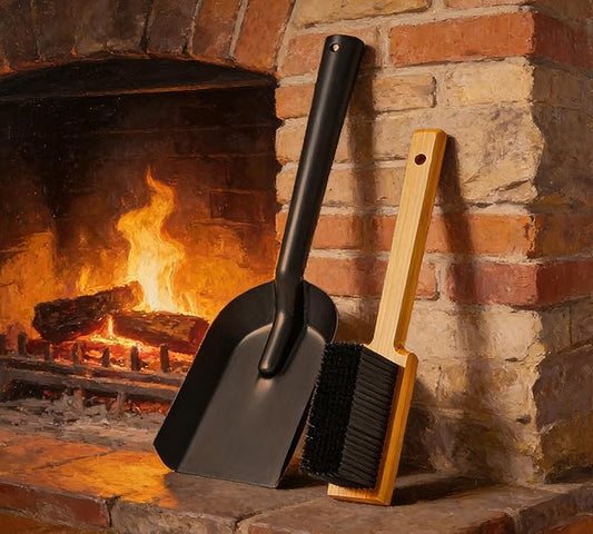Kingson Fireplace Shovel Black Ash Shovel and Brush, Dustpan Set Small, Durable Steel, Set with Fireplace Dustpan and Brush, Coal Shovel