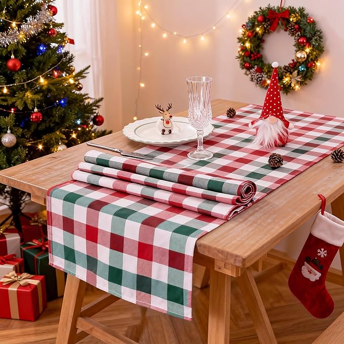 Christmas Checkered Table Runner - 2 Packs Buffalo Plaid Table Runner 13x84 Inches Table Cover for Family Dinners Fall for Farmhouse