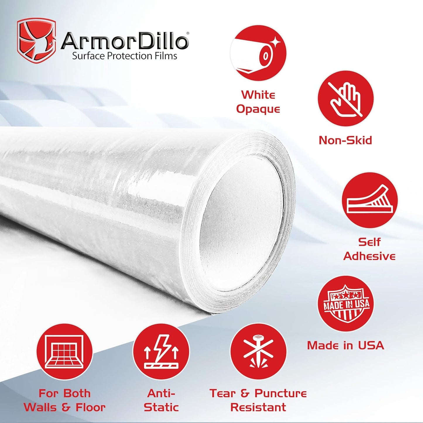 ArmorDillo Paint Booth Floor & Wall Film Free Knife, 3mil w/Metallocene. Only White-Opaque, Anti-Static, Easy-Start, Washable, Skid-Resistant - 36" x 300' Asteroid-Proof...Probably
