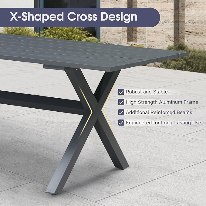 PURPLE LEAF 9 Pieces Patio Dining Set Wicker Outdoor Furniture Rectangular Table and Chairs Set for Garden Deck Aluminum Frame Backyard Kitchen Set, Cushions and Pillows Included Grey